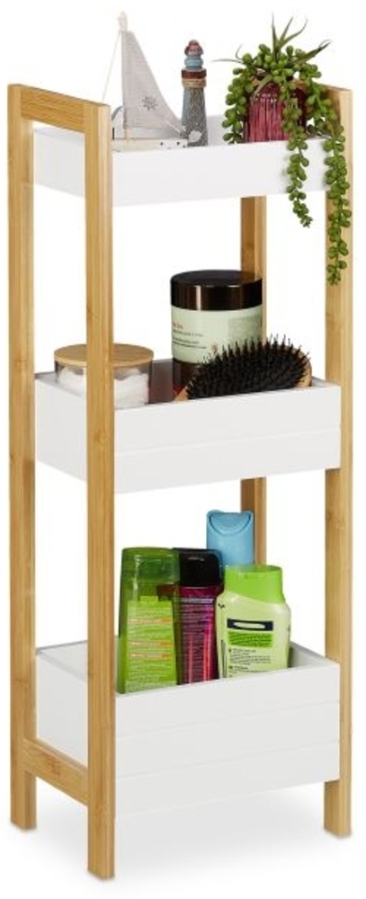 Relaxdays Badregal mit 3 Körben, Bambus natur, 28 x 20 x 74,5 cm Bild 1