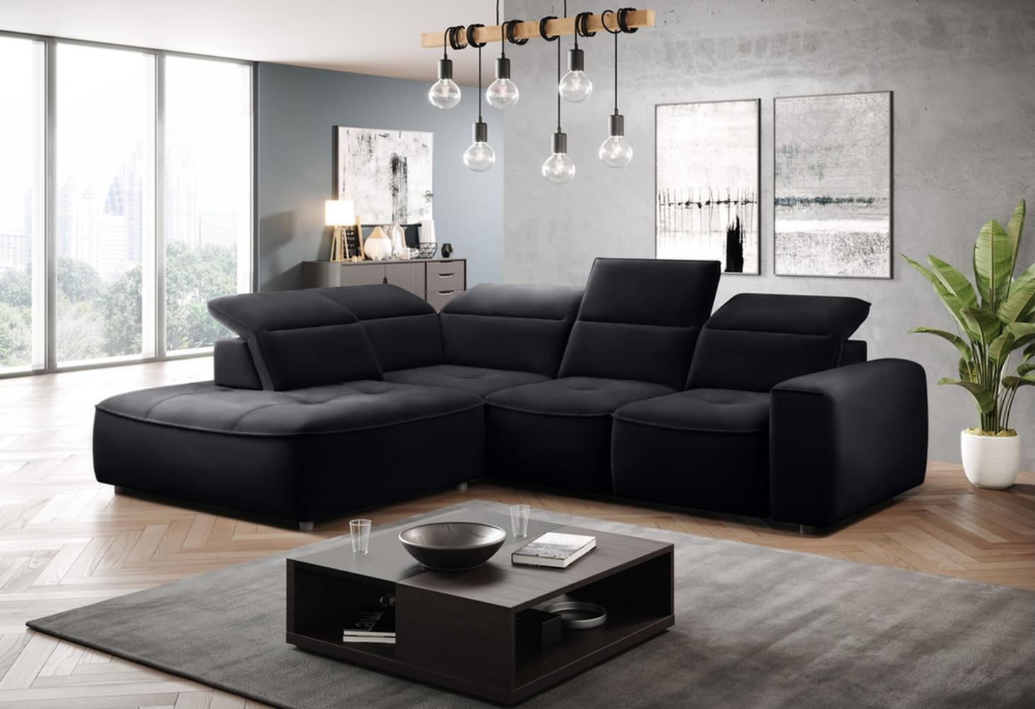 Stylefy Colton L Ecksofa Velours KRONOS Schwarz Links Bild 1