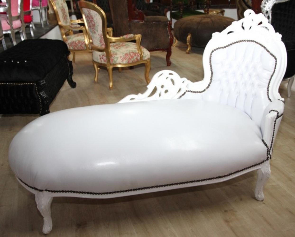 Casa Padrino Barock Chaiselongue Weiß/Weiß Lederoptik - Recamiere Liege Lounge Bild 1