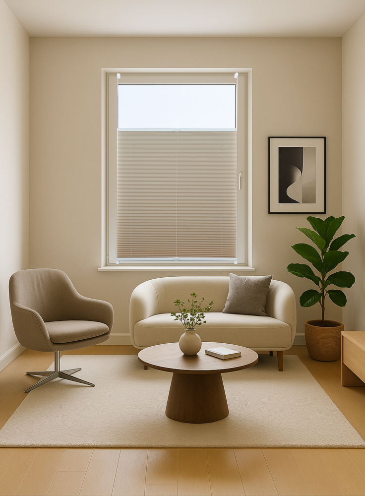 ondeco Plissee ohne Bohren mit Klemmträger viele Farben, Sonnenschutz für Fenster innen, Lichtschutz und Blickdicht, Plissee klemmfix Faltrollo Sichtschutz für Tür - Beige - 80x130 cm Bild 1