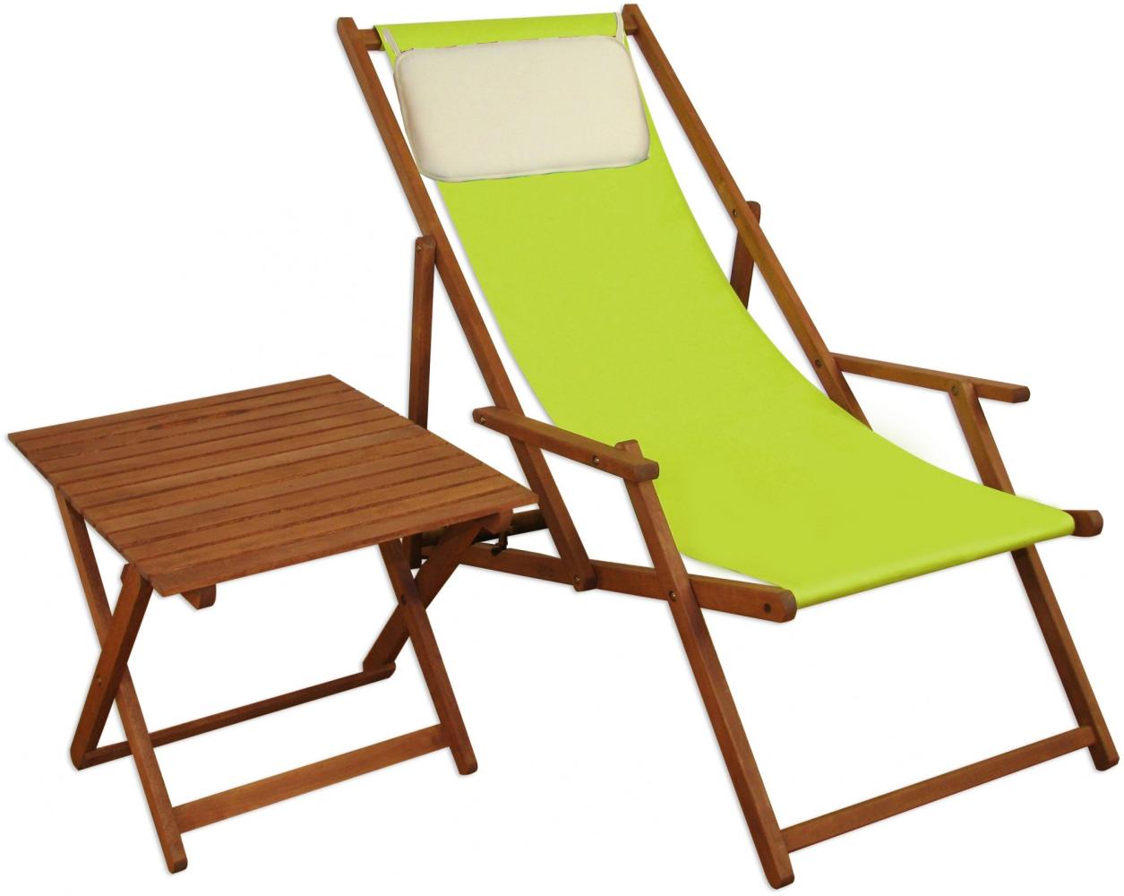 Liegestuhl pistazie Kissen Tisch Deckchair Holz Buche Gartenstuhl Relaxstuhl klappbar 10-306TKH Bild 1