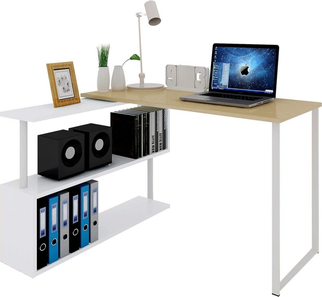 Woltu Schreibtisch (1-St), Bürotisch mit Ablagen, 120x100x74cm(BxTxH), MDF Bild 1