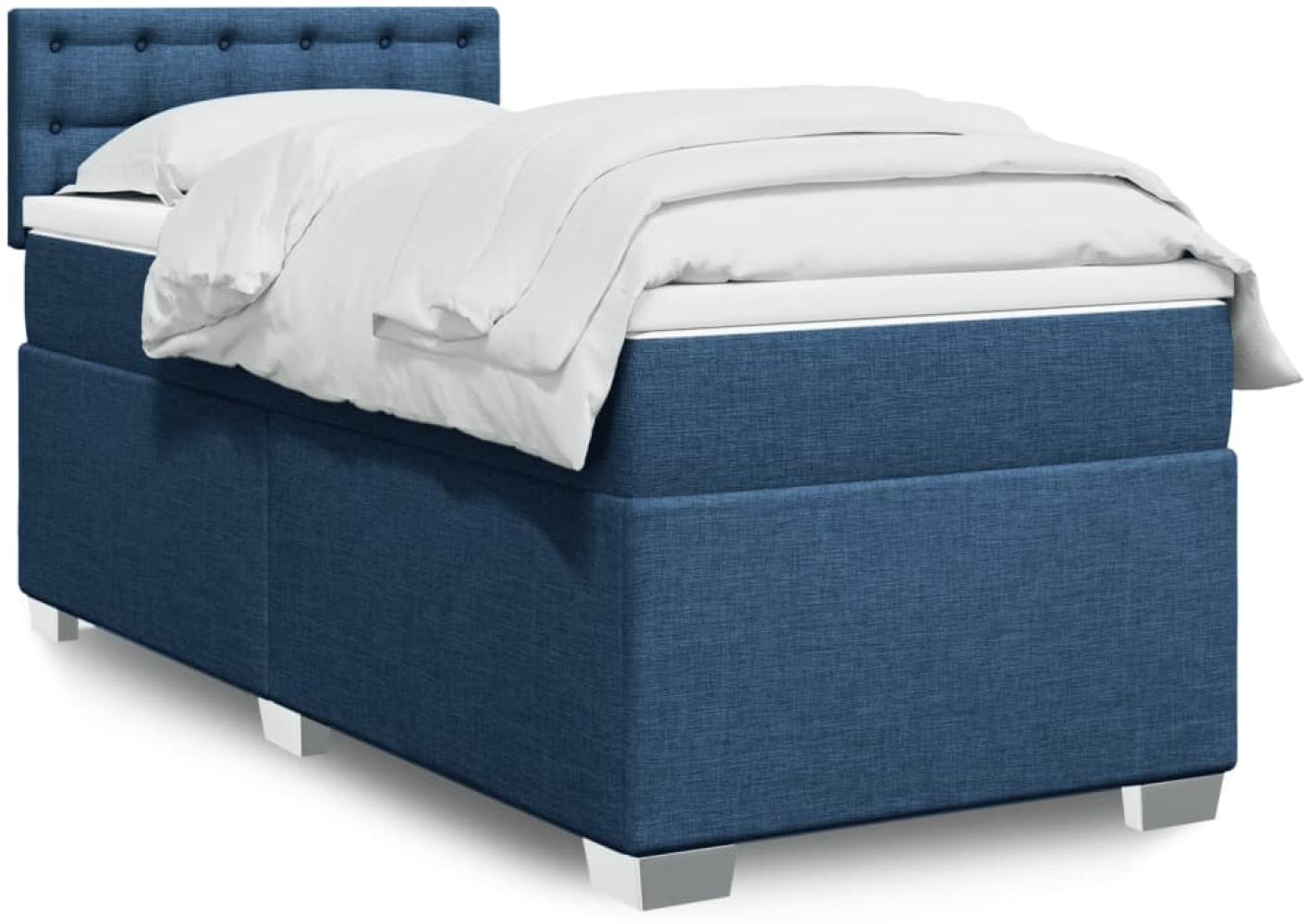 vidaXL Boxspringbett mit Matratze Blau 90x200 cm Stoff 3288091 Bild 1