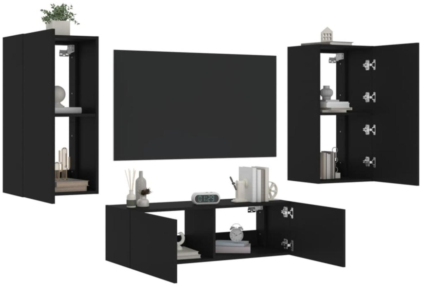 vidaXL 3-tlg. TV-Wohnwand mit LED-Leuchten Schwarz 3216875 Bild 1