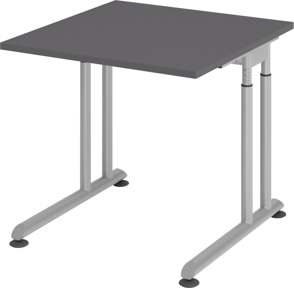 bümö höhenverstellbarer Schreibtisch Z-Serie 80x80 cm in graphit, Gestell in Silber - PC Tisch klein für's Büro manuell höhenverstellbar, Computertisch verstellbar, ZS-08-G-S Bild 1