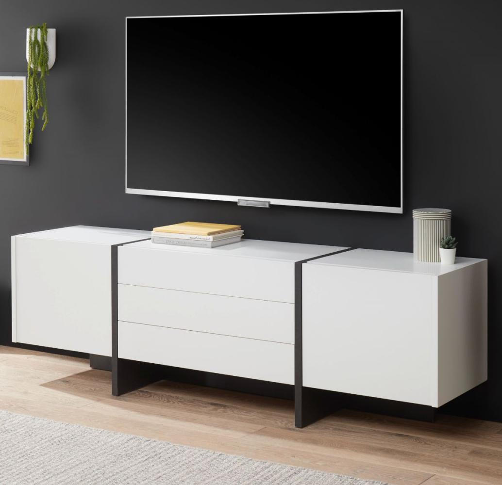 TV-Lowboard Design-M in weiß matt und Fresco grau 190x60 cm Bild 1