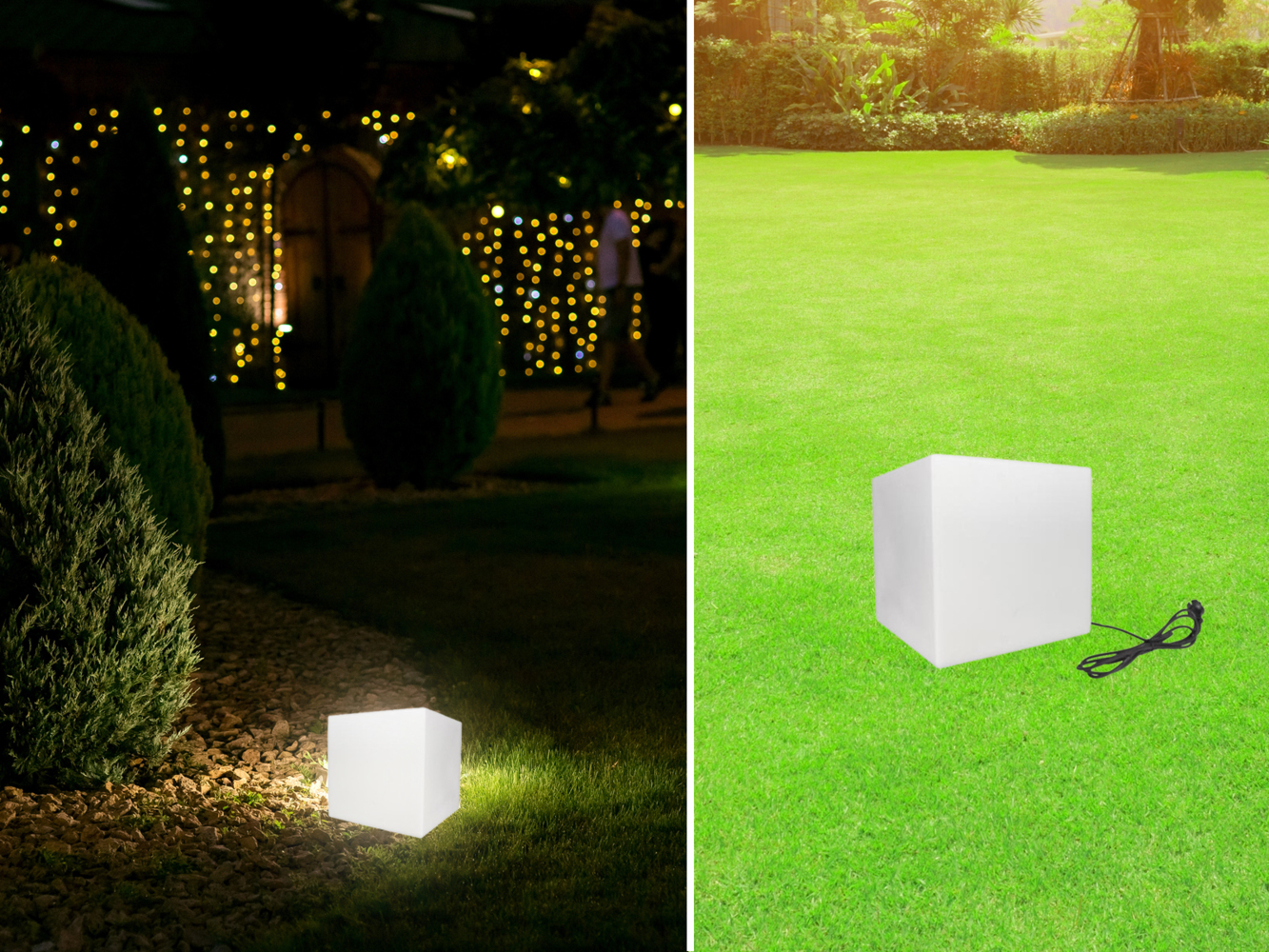 Gartenleuchte Würfel mit Erdspieß & 3m Kabel, IP65 - 30x30cm Bild 1