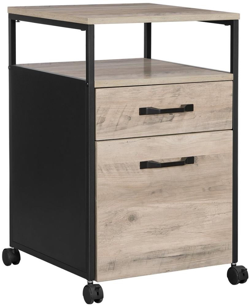 Vasagle Aktenschrank mit 2 Schubladen, mobiler Büroschrank mit Rädern, Rollcontainer, offenes Fach, Hängeregistratur, stabiles Stahlgestell, Industrie-Design, greige-schwarz von Songmics OFC071B02 Bild 1