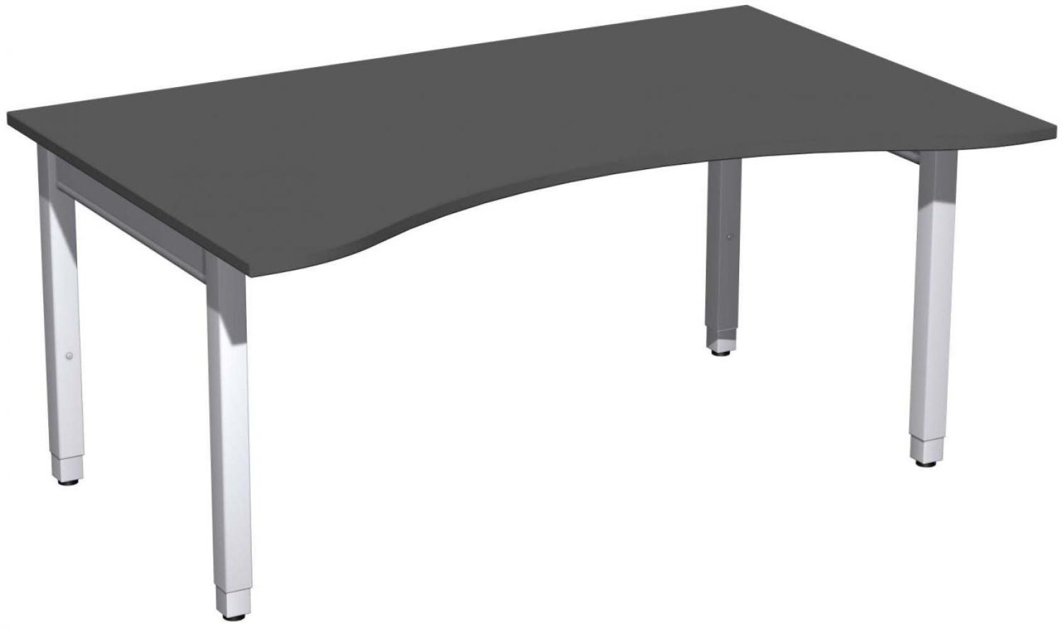 Schreibtisch '4 Fuß Pro Quadrat' Ergonomieform höhenverstellbar, 160x100x68-86cm, Graphit / Silber Bild 1