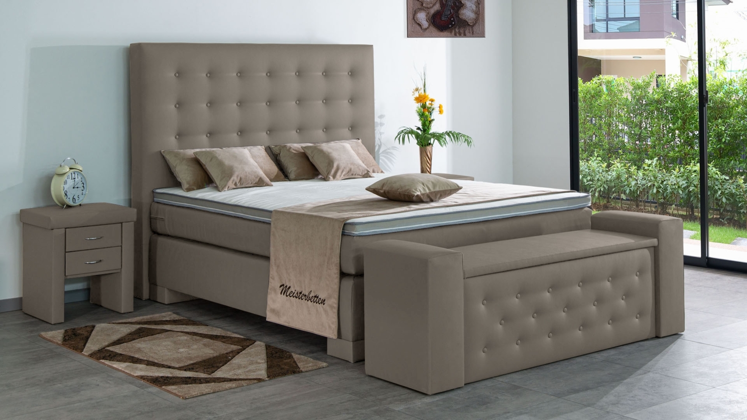 Meisterbetten Boxspringbett Kimm 140x220 in KL-Sahara, Matratzenbezug Nano, Ergoflex-Topper Bild 1