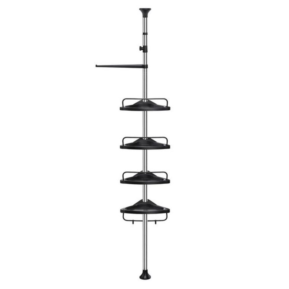 Songmics höhenverstellbares Duschregal, 95-300 cm, 4 Ablagen, 3 Haken, Schwarz / Silber Bild 1
