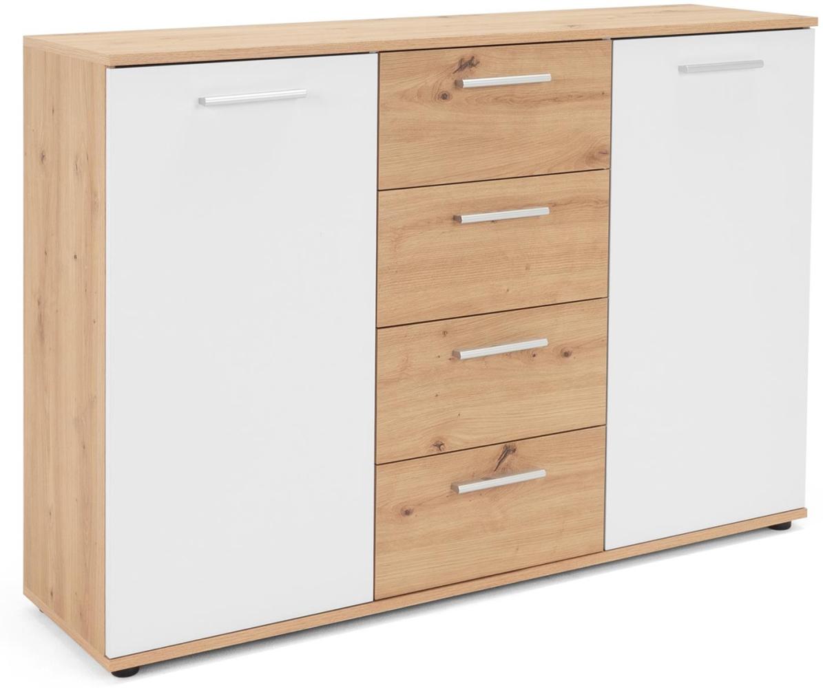 Möbelando 'Jacklin' Sideboard, Spanplatte, 120 x 35 x 85 cm , Artisan Eiche / Weiß Bild 1