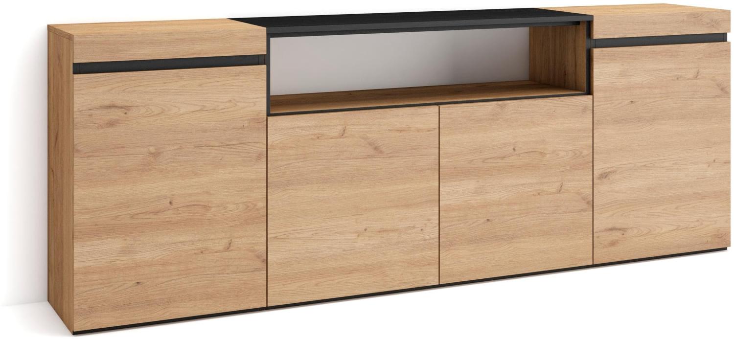 Skraut Home | Sideboard, Highboard | Kommode, Komodenschrank | 200x75x35cm | 4 Türen | Wohnzimmer, Küche | Moderner Stil | Eiche Schwarz Bild 1