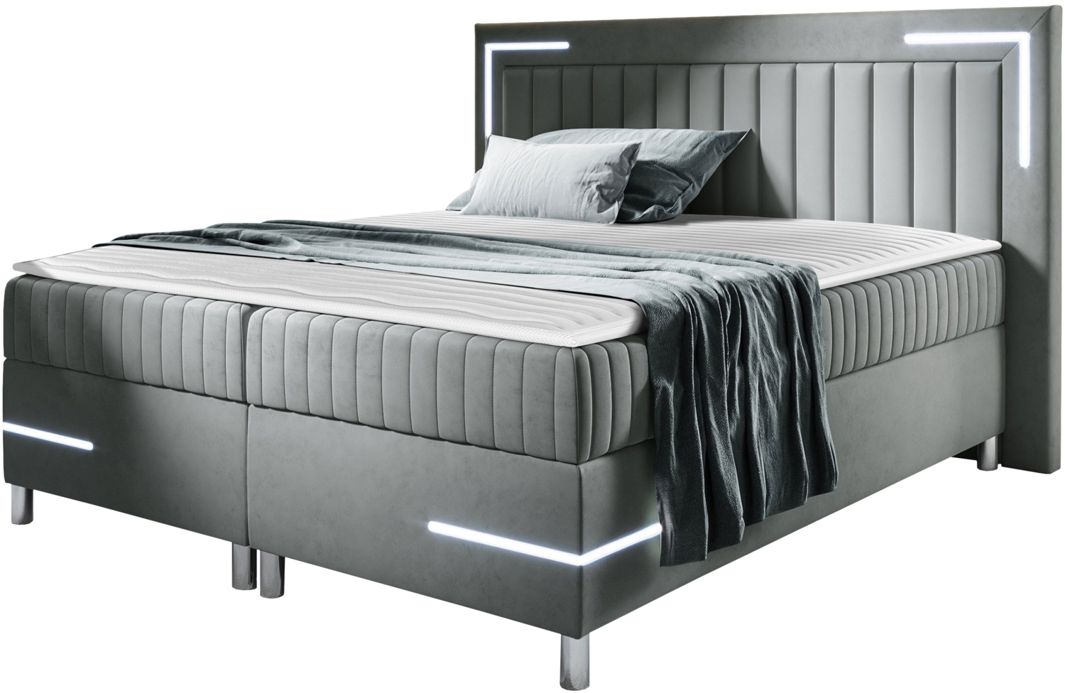 Boxspringbett Tasurto 3 LED, Grau, 160 x 200 cm Bild 1