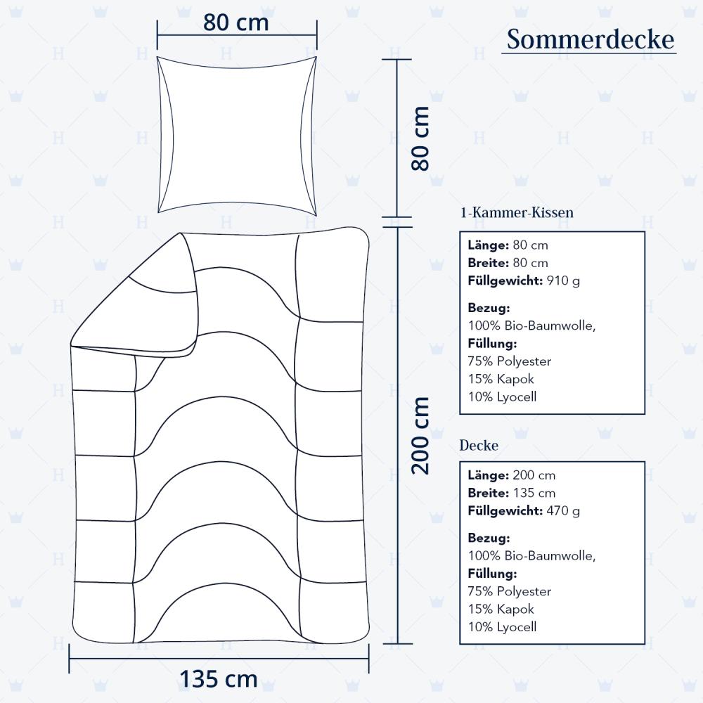 Heidelberger Bettwaren Bettdecke 135x200 cm mit Kissen 80x80 cm, Made in Germany | Sommerdecke, Schlafdecke, Steppbett mit Kapok-Füllung | atmungsaktiv, hypoallergen, vegan | Serie Kanada Bild 1