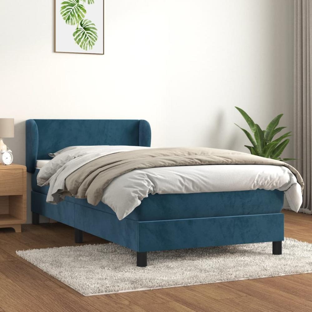 Einzelbett, Polsterbett mit Matratze Samt Dunkelblau 100 x 200 cm Bild 1