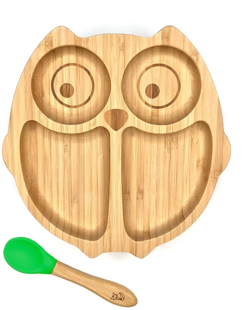 Kleinfuchs Kinderteller Bambus Eule Grün Bild 1