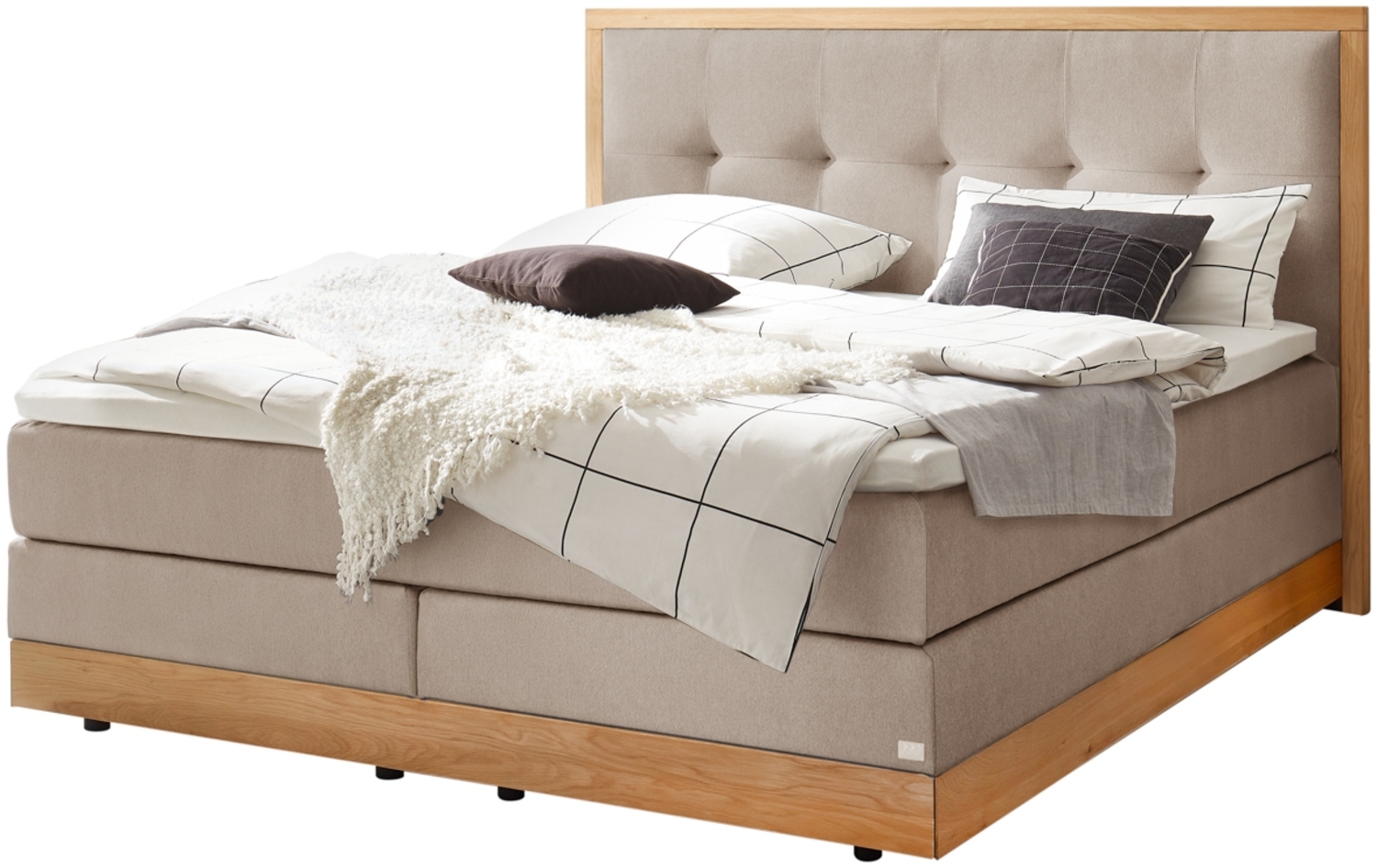 Alba Boxspringbett braun Eiche Massivholz 206 x 168 x 125 cm Bild 1