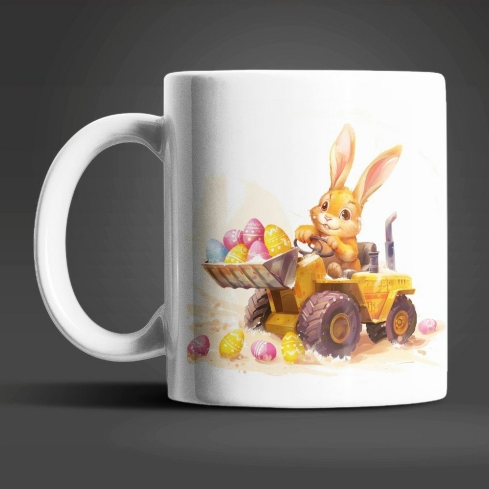 WS-Trend Tasse Osterhase Radlader Ostereier Ostern Kaffeetasse Teetasse, Keramik Bild 1