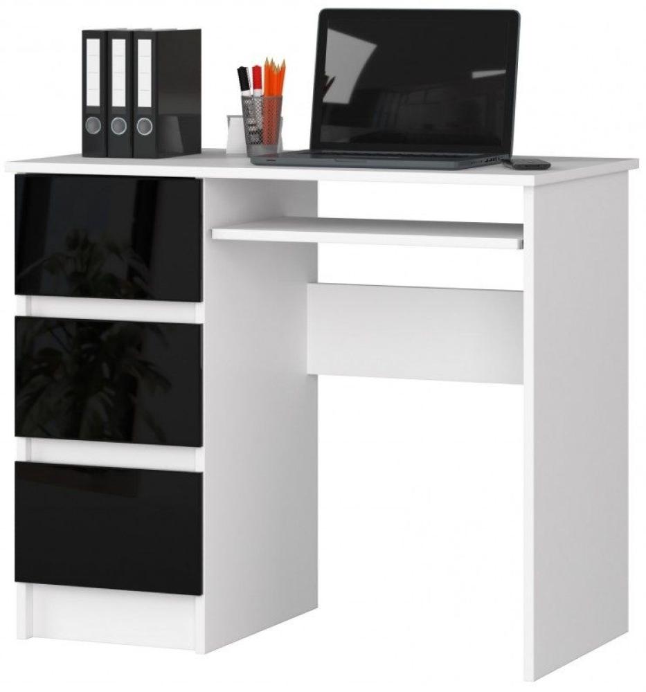 Schreibtisch Bürotisch Tisch A600 90 x 55 x 78 cm Weiss-Schwarz HGL Ausführung Links Bild 1