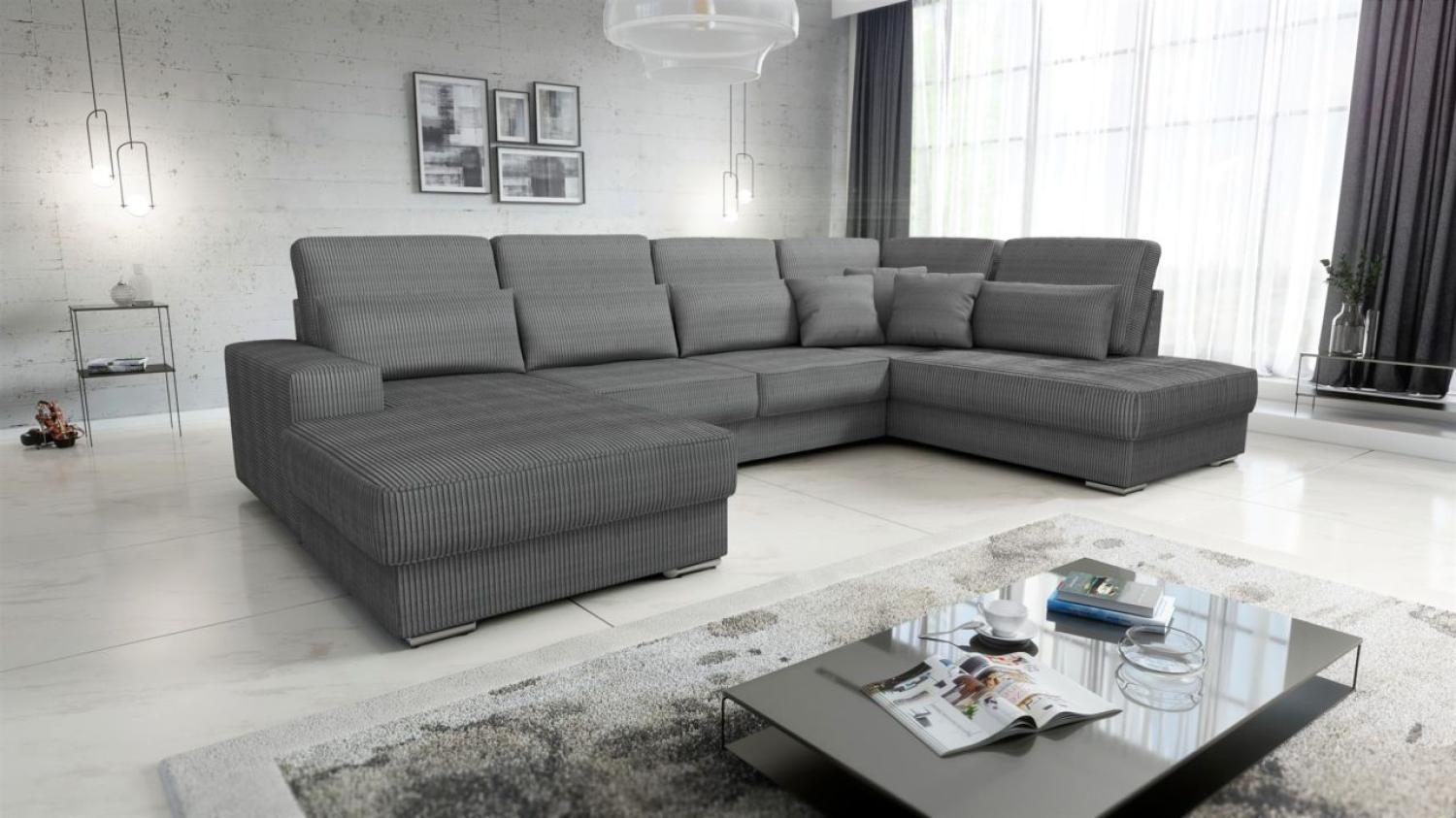 Wohnlandschaft Sofa U-Form NEVIO Stoff Scala Grau Ottomane Links Bild 1