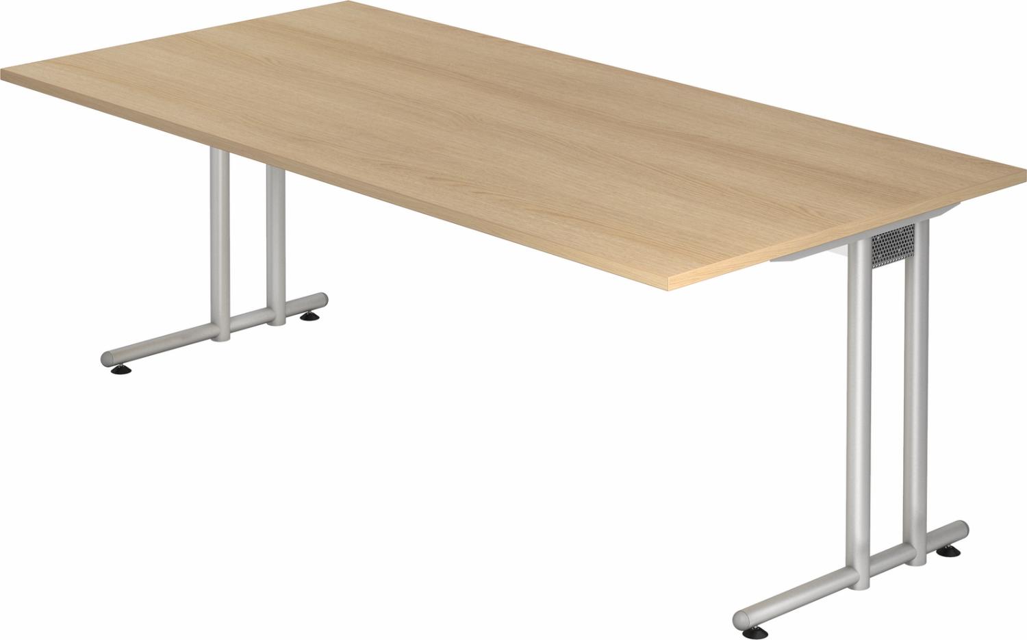 bümö Schreibtisch groß, N-Serie 200x100 cm, Tischplatte aus Holz in Eiche, Gestell aus Metall in Silber - PC Tisch, großer Computertisch für's Büro, Office Bürotisch, NS-2E-E-S Bild 1