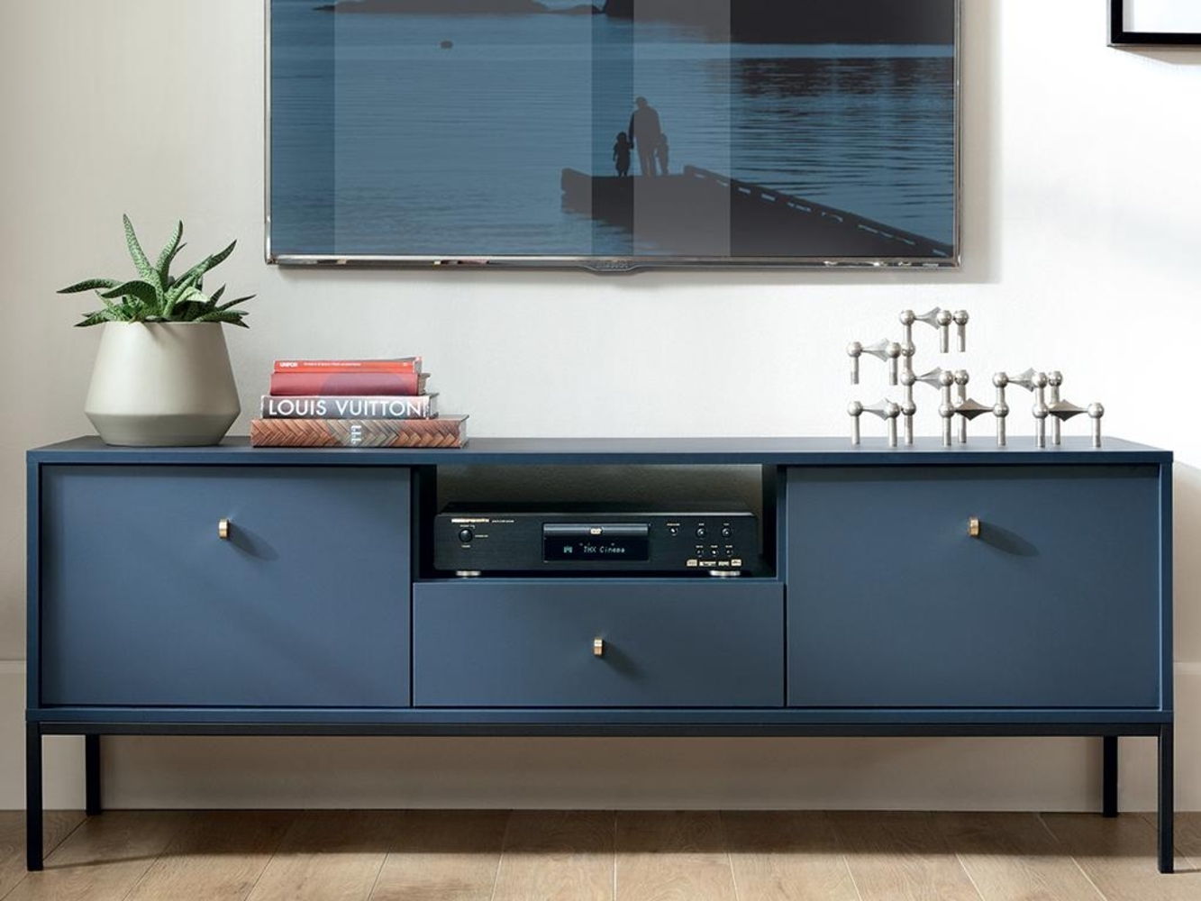 Vente-unique - TV-Möbel mit 2 Türen, 1 Schublade & 1 Ablage - Blau - BOGDAN Bild 1