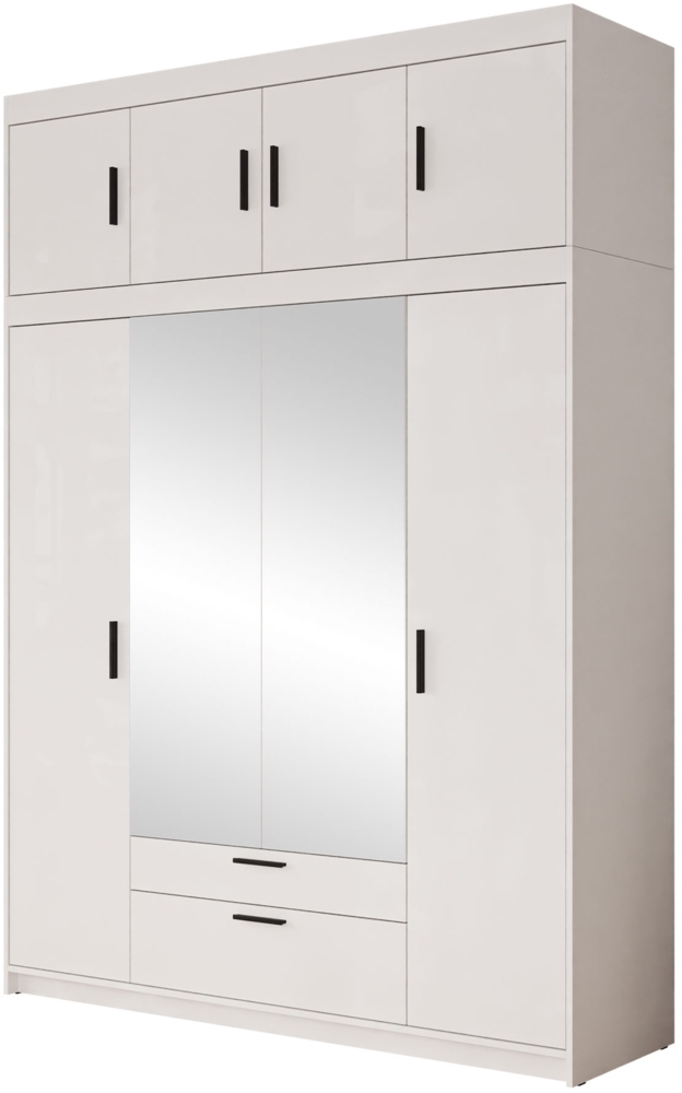 Kleiderschrank Elena 4D mit Spiegel (Farbe: Weiß, mit Aufsatz) Bild 1