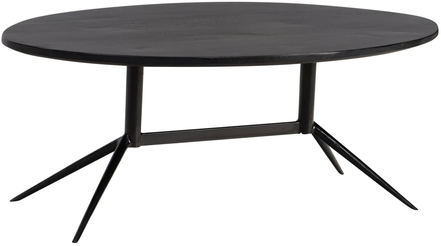 Couchtisch 90 x 50 x 35 cm Mango Massivholz Metall Schwarz Sofatisch Oval, Design Wohnzimmertisch mit natürlicher Holzmaserung, Kaffeetisch Wohnzimmer Modern Bild 1