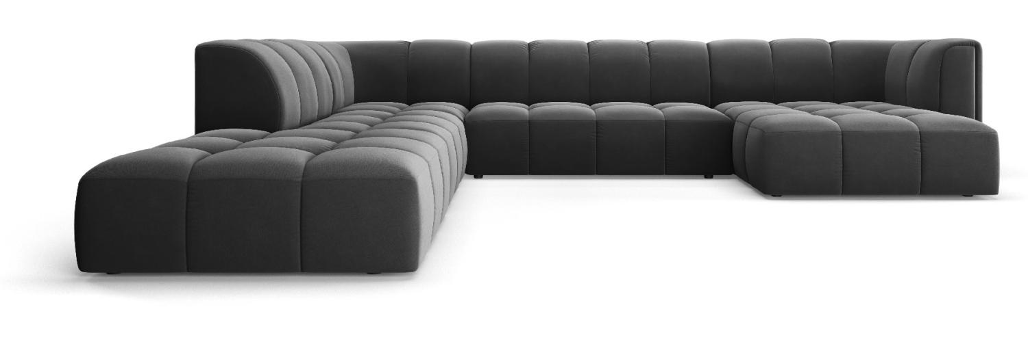 Micadoni Modulares Panorama Ecksofa Serena 7-Sitzer Samtstoff, Grau, Links Bild 1