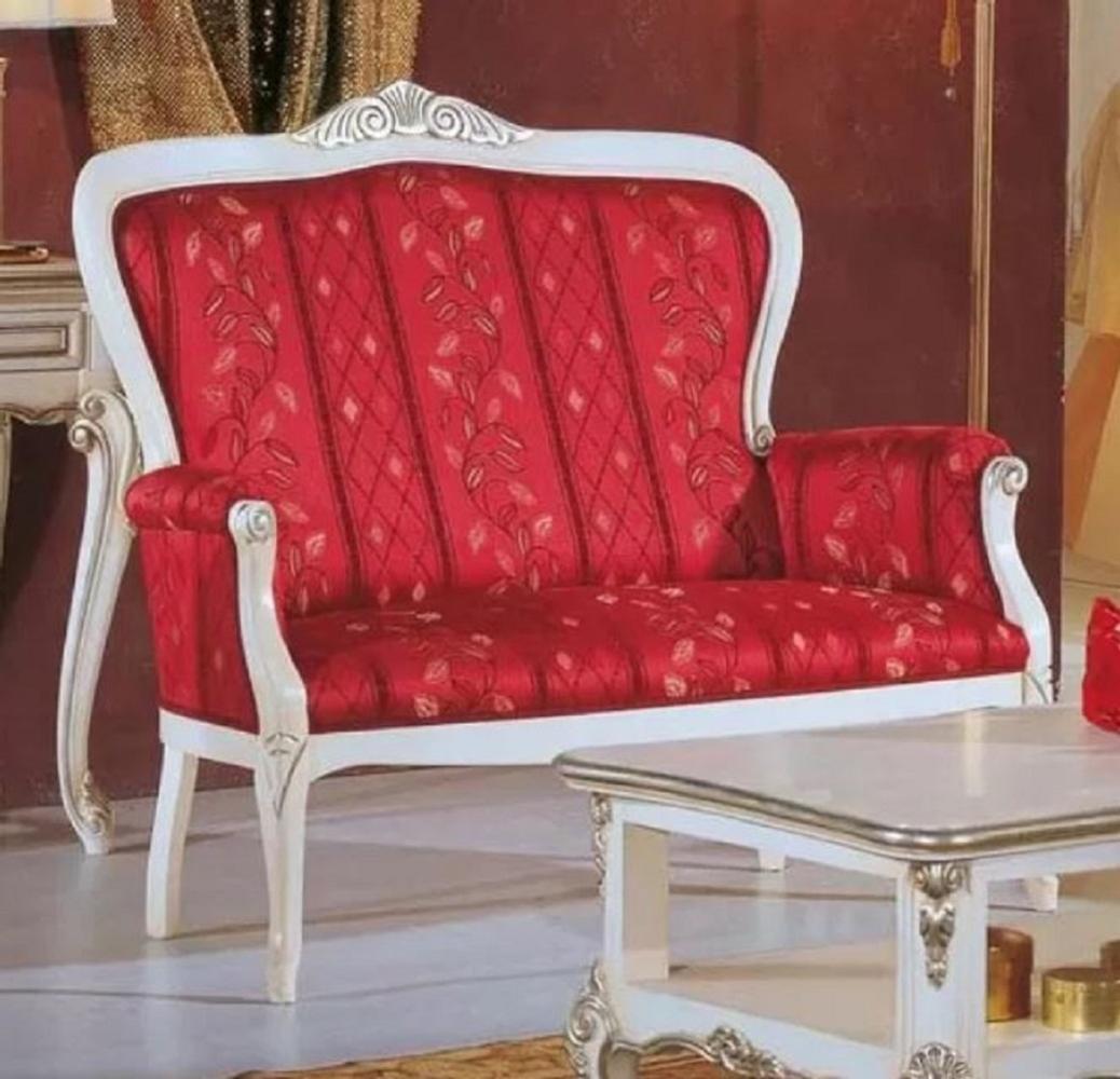 Casa Padrino Luxus Barock Sofa Rot / Weiß / Silber - Edles Wohnzimmer Sofa mit elegantem Muster - Barock Möbel - Luxus Qualität - Made in Italy Bild 1