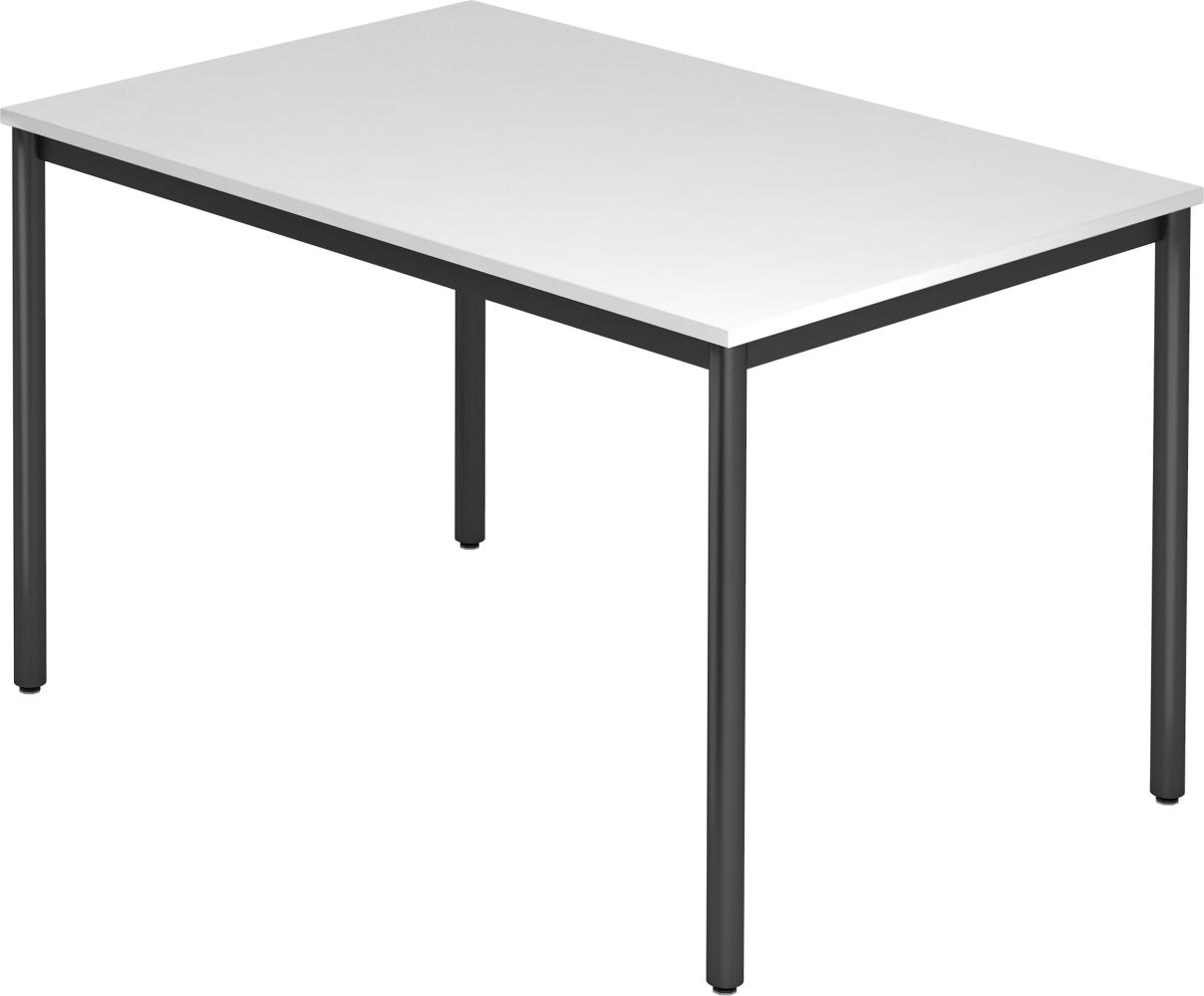 bümö Multifunktionstisch weiß, Tisch 120 x 80 cm, Tischfuß rund in schwarz - einfacher Tisch klein, Besprechungstisch System D-Serie, Konferenztisch, Meetingtisch, Mehrzwecktisch, Pausentisch, DR12-W-D Bild 1