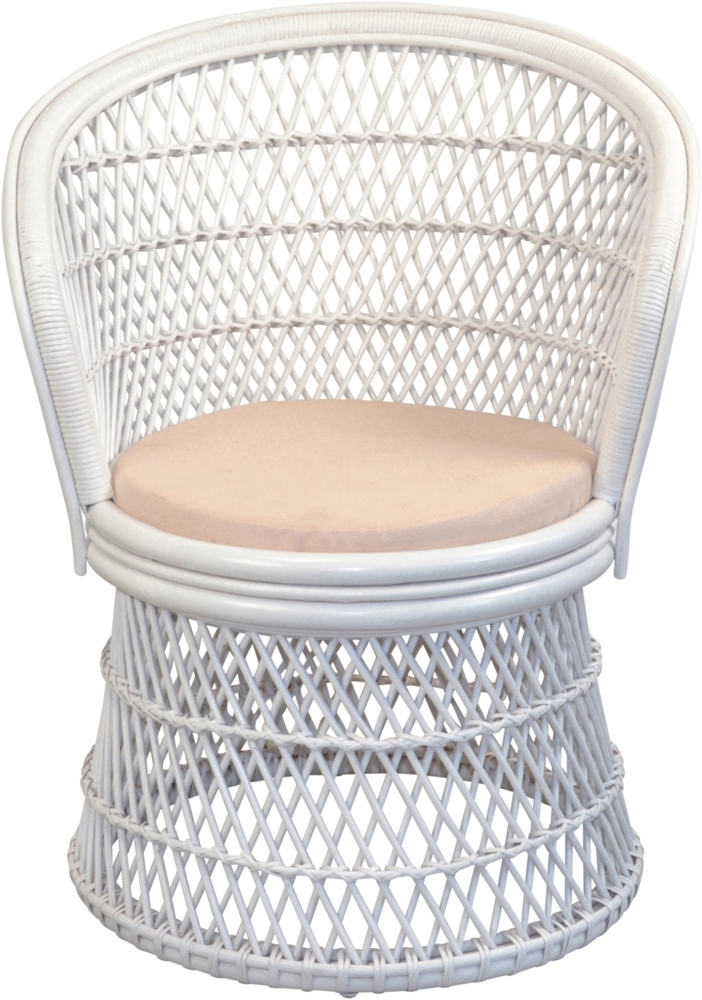 Rattansessel, Thron, Loungesessel aus Rattan handgeflochten, weiß, inkl. Kissen Bild 1