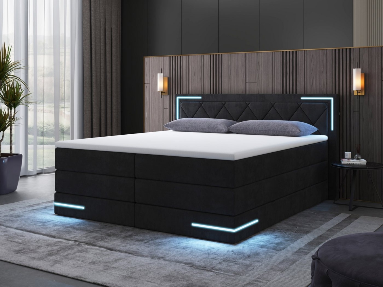 wonello Boxspringbett Arizona, mit LED Beleuchtung und Topper, wahlweise mit Bettkasten Bild 1