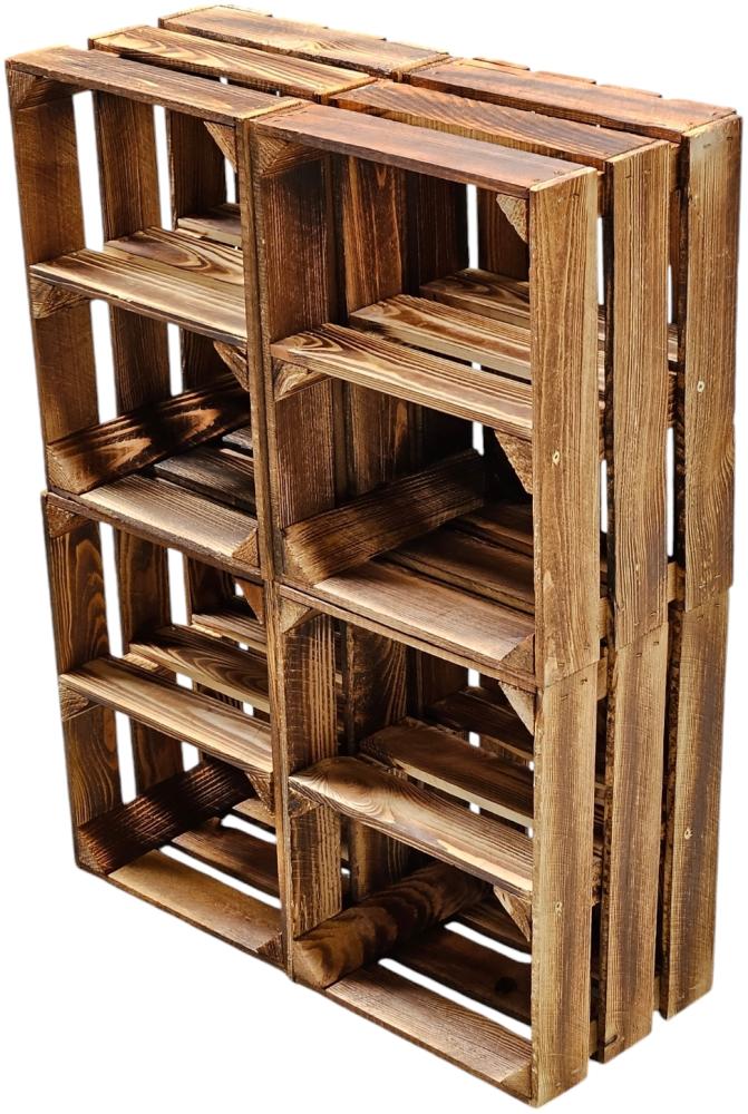 4er Set Holzkisten Weinkisten Obstkiste Klein Geflammt Regal aus Holz 40x30x25cm Bild 1