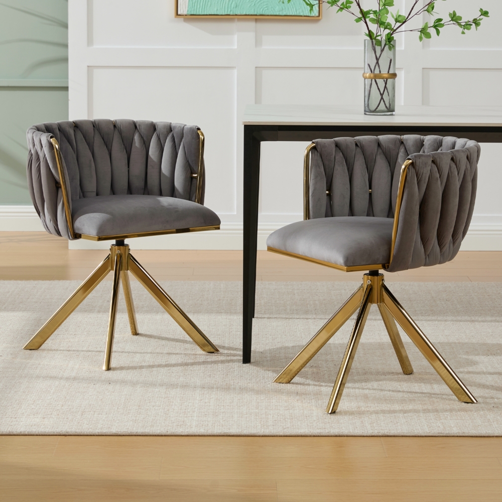 LVHOM Esszimmerstuhl 2er-Set, 180° drehbar mit runden Rückenlehne, Wohnzimmerstuhl aus Samt, bis 150 kg, für Homeoffice Bild 1