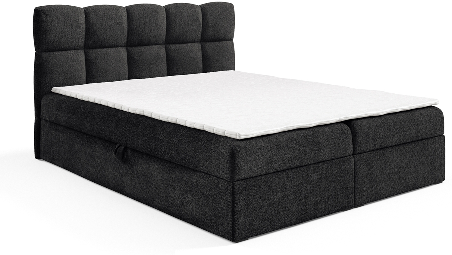 MEBLINI Boxspringbett NIKOLAS 160x200 cm mit Bettkasten – H3/Schwarz Boucle Polsterbett - Doppelbett mit Topper & Bonellfederkern-Matratze Bild 1