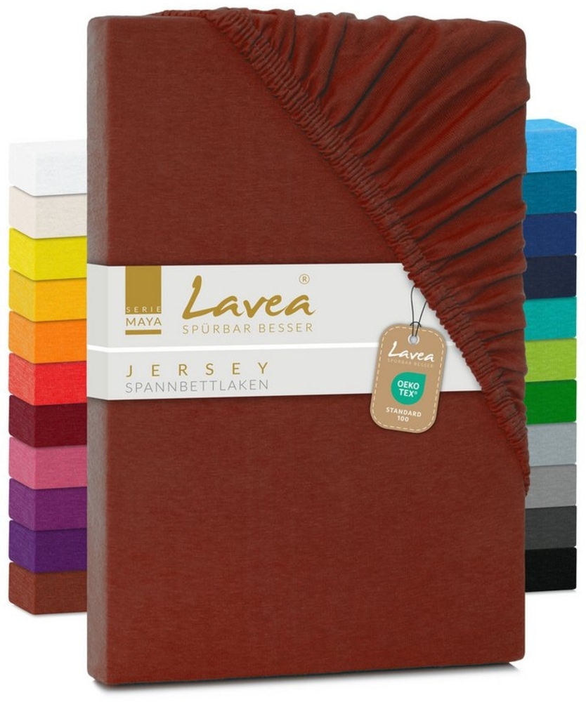 Jersey Spannbettlaken, Spannbetttuch, Lavea Serie Maya, 200x220 cm für Boxspring- und Wasserbetten, Kastanie, 100% Baumwolle, hochwertige Verarbeitung, mit Gummizug Bild 1