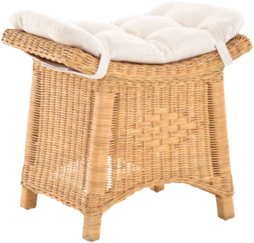 Krines Home Sitzhocker Fußhocker Stabiler Sitz-Hocker/Schemel aus echtem Rattan mit Kissen Bild 1