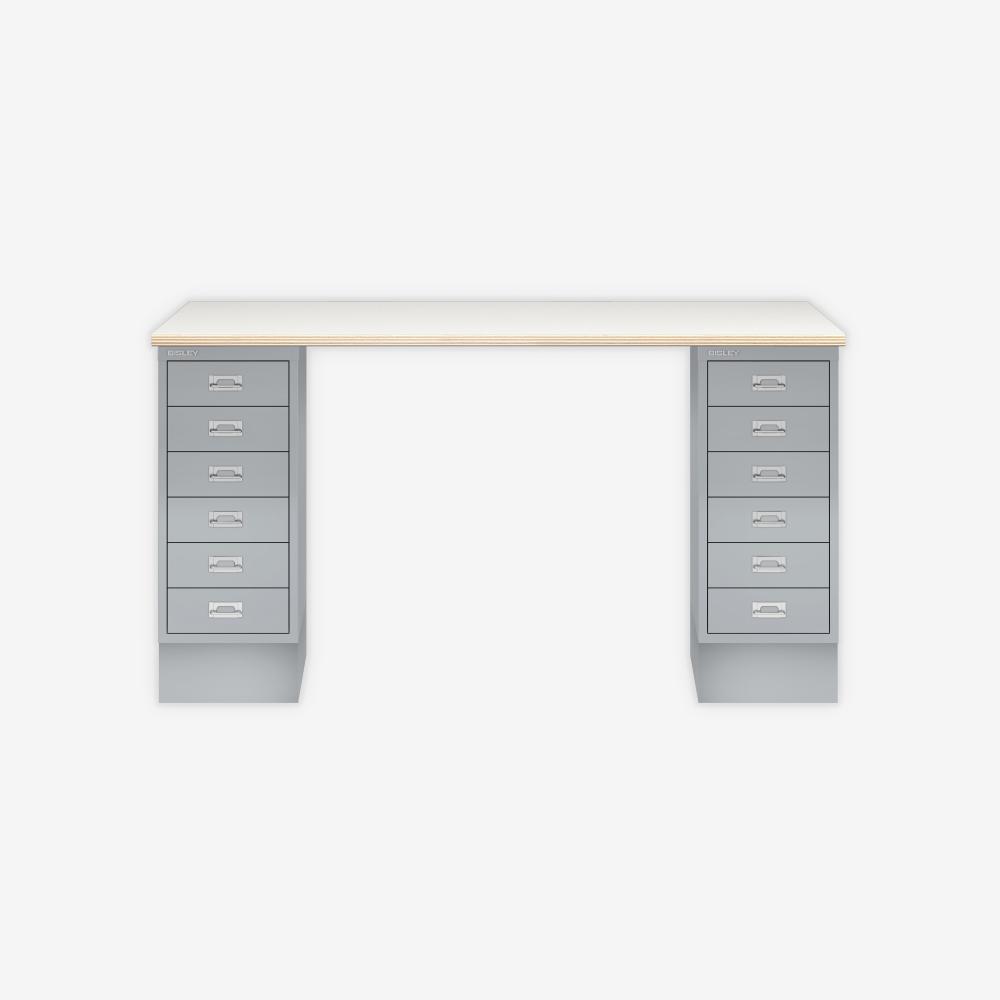 MultiDesk, 2 MultiDrawer mit 6 Schüben, Dekor Plywood, Farbe Silber, Maße: H 740 x B 1400 x T 600 mm Bild 1