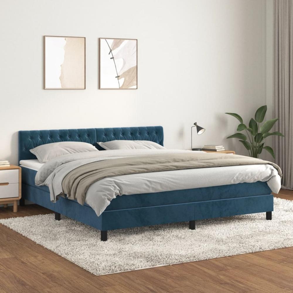 vidaXL Boxspringbett mit Matratze Dunkelblau 180x200 cm Samt 3141501 Bild 1