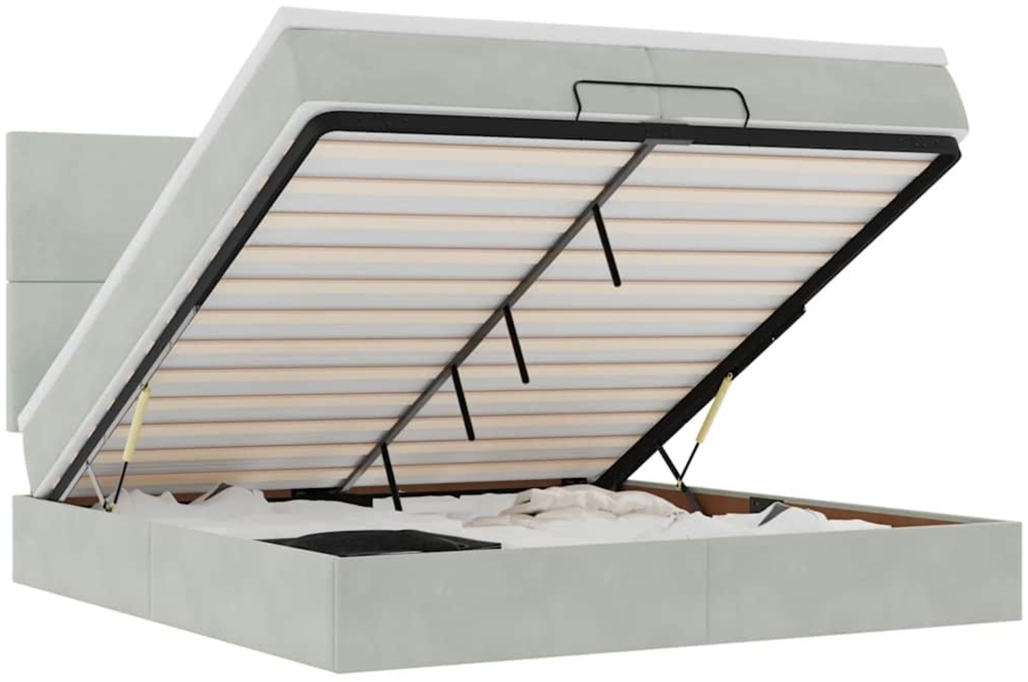 vidaXL Ottoman-Bett mit Matratzen & LEDs Hellgrau 200x200 cm Samt 3314270 Bild 1