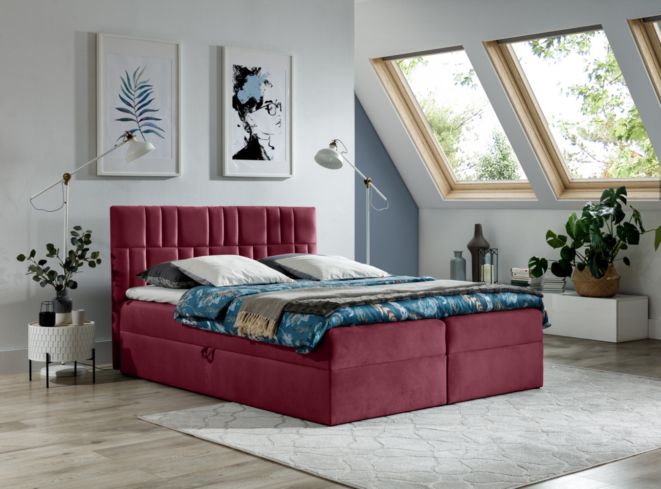 99rooms Forello Boxspringbett 180x200 cm Velours ROYAL VELVET Bordeaux Bild 1