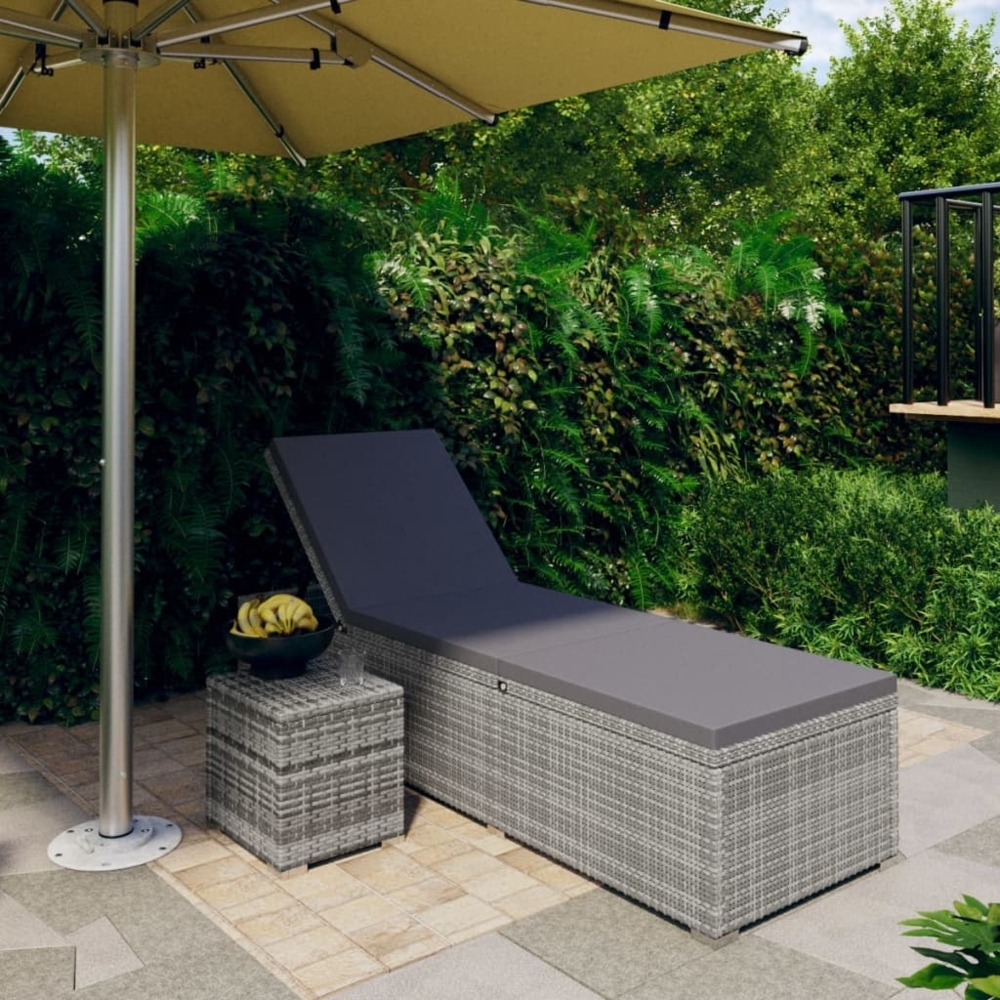 vidaXL Sonnenliege mit Auflage und Teetisch Poly Rattan Grau 317113 Bild 1