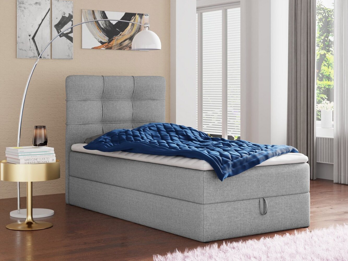 Boxspringbett Best Mini mit Bettkasten und Matratzentopper - Einzelbett mit Bonell-Matratze und Topper, Polsterbett, Bett, Schlafzimmer (Grau (Inari 91), 80 x 200 cm) Bild 1
