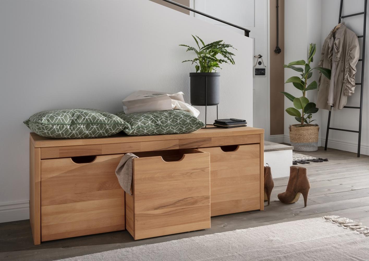 Garderobenbank mit Schubkästen 120cm 'Stockholm' Buche massiv Bild 1