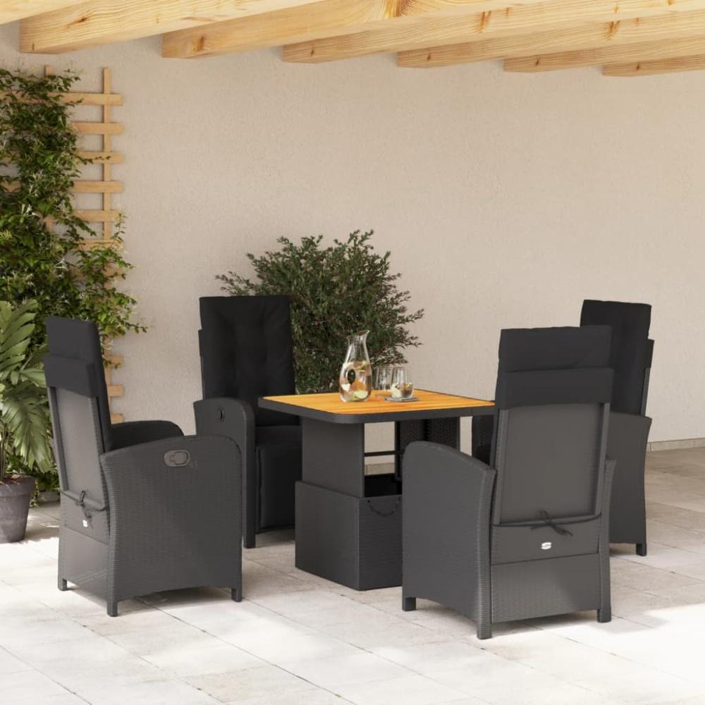 vidaXL 5-tlg. Garten-Essgruppe mit Kissen Schwarz Poly Rattan Bild 1