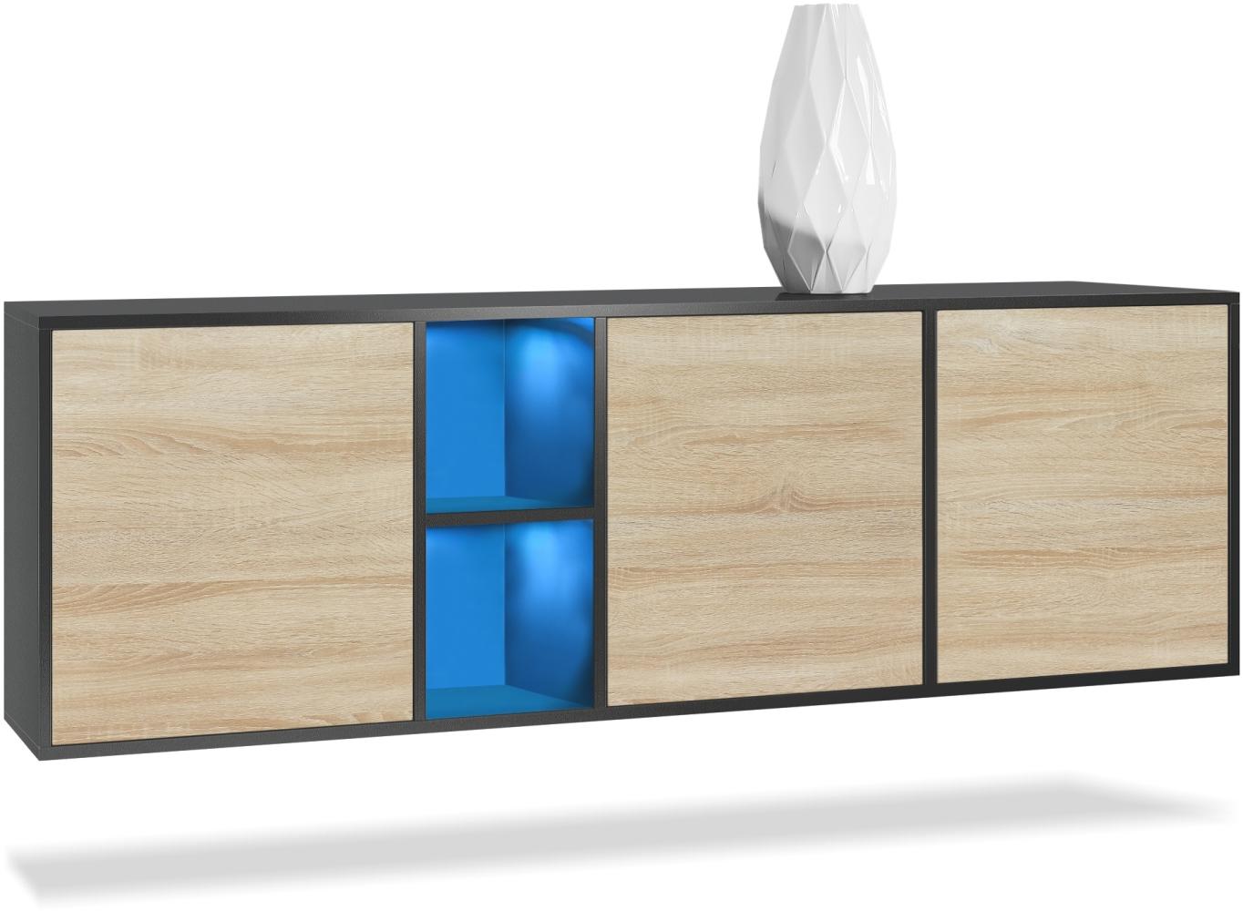 Vladon Kommode Cuba - Schwarz matt/Eiche sägerau - Modernes Sideboard für Ihr Wohnbereich - (BxHxT) 182x53x35 cm Bild 1