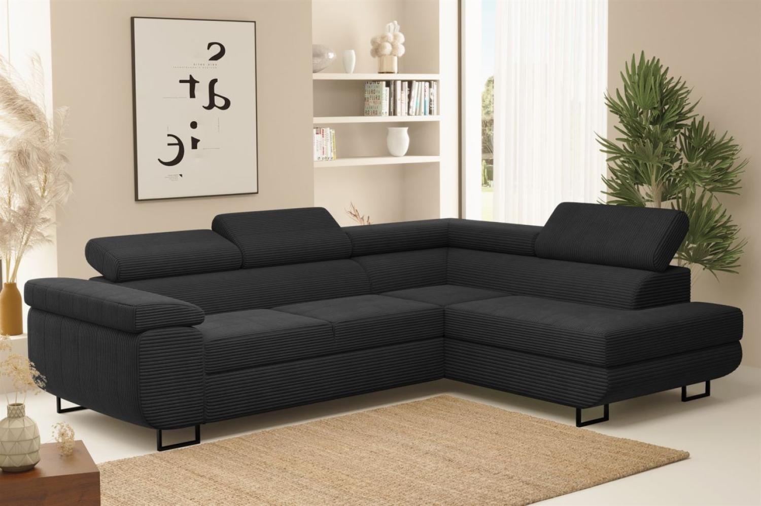 Ecksofa Sofa mit Schlaffunktion METZ Stoff Poso Schwarz Ottomane Rechts Bild 1