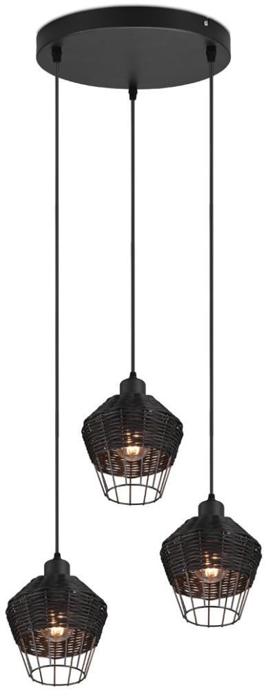 Pendelleuchte BORKA mit Rattan Geflecht und Gitter Schwarz im Boho Stil Ø 41cm Bild 1